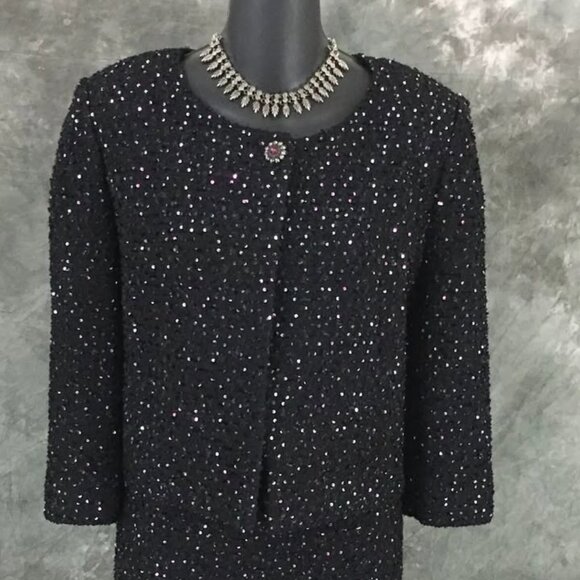 NEW BEAUTIFUL St John knit Black multi sequin embellished jacket skirt suit 12 - Picture 4 of 7